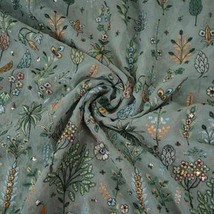 Soft Grey Thread Embroidery Georgette Fabric DR-32381 - TradeUNO
