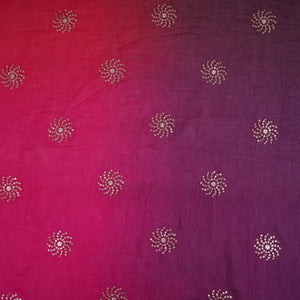 Pink With Purple 4D Sequins Embroidery Malai Chanderi Fabric VF-32317 - TradeUNO