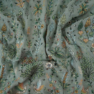 Soft Grey Thread Embroidery Georgette Fabric DR-32381 - TradeUNO