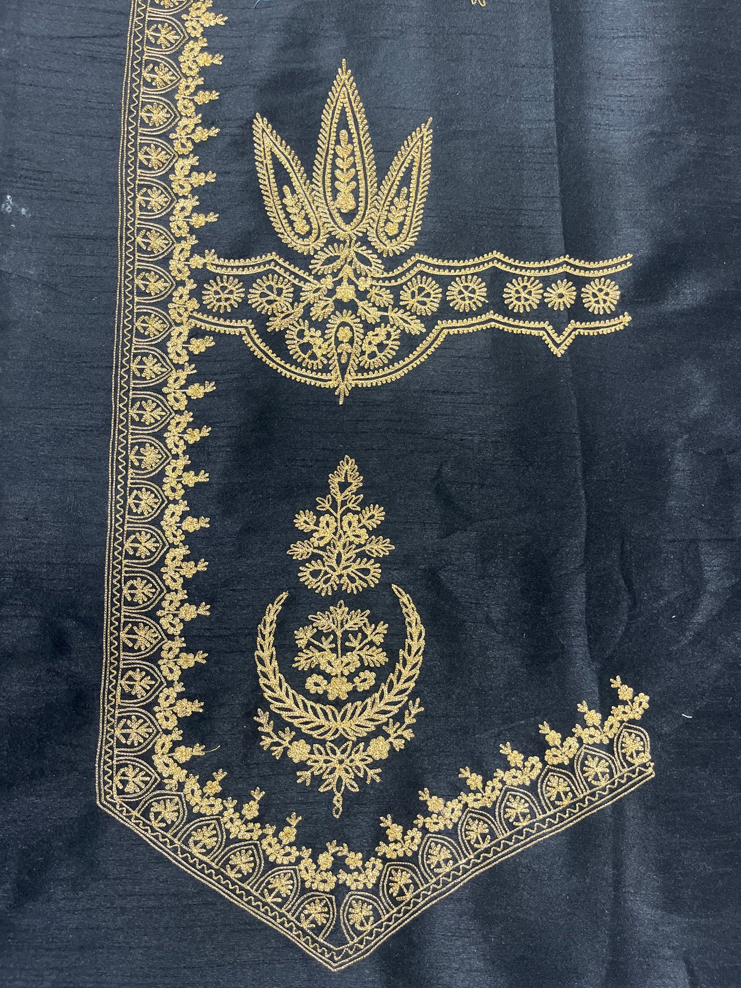 Classic Black Foil Thread Embroidery Russian Silk Fabric