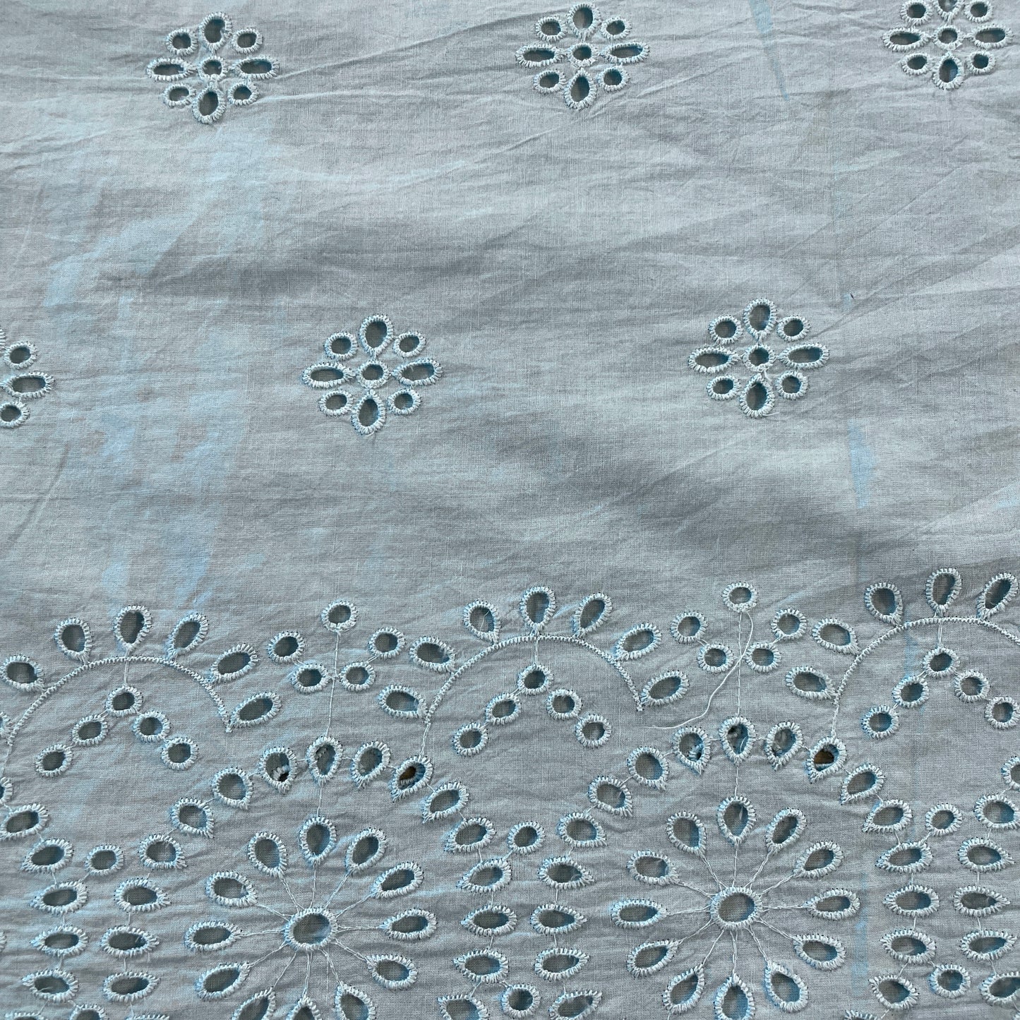 Premium Sky Blue Solid Cotton Schiffli Fabric