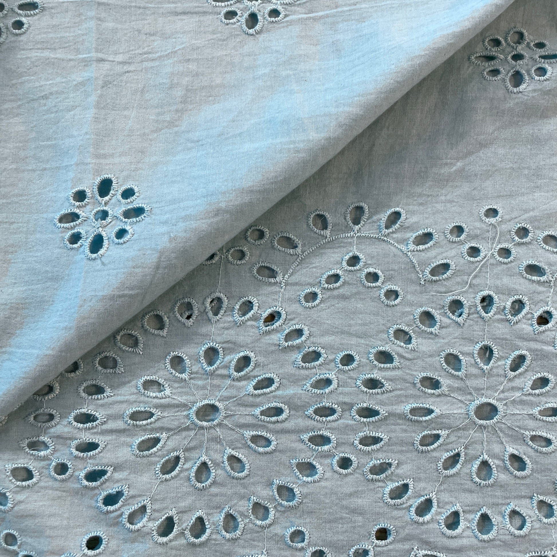 Premium Sky Blue Solid Cotton Schiffli Fabric