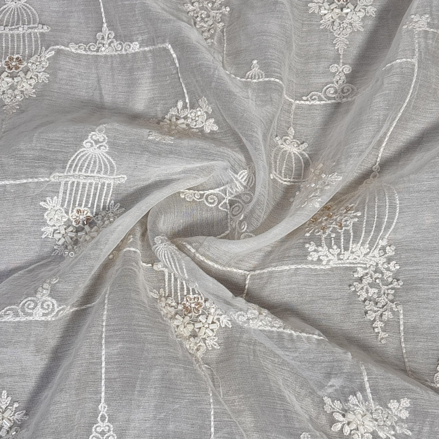 Off White Cutdana Embroidery Chanderi Fabric VI-30432