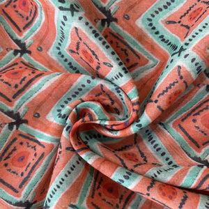 Orange Geometrical Print Cotton Mulmul 15670