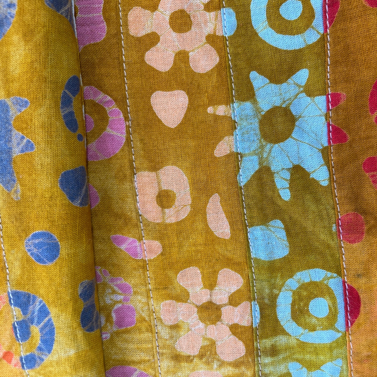 Mustard Yellow Multicolor Patchwork Cambric Cotton Fabric 16343