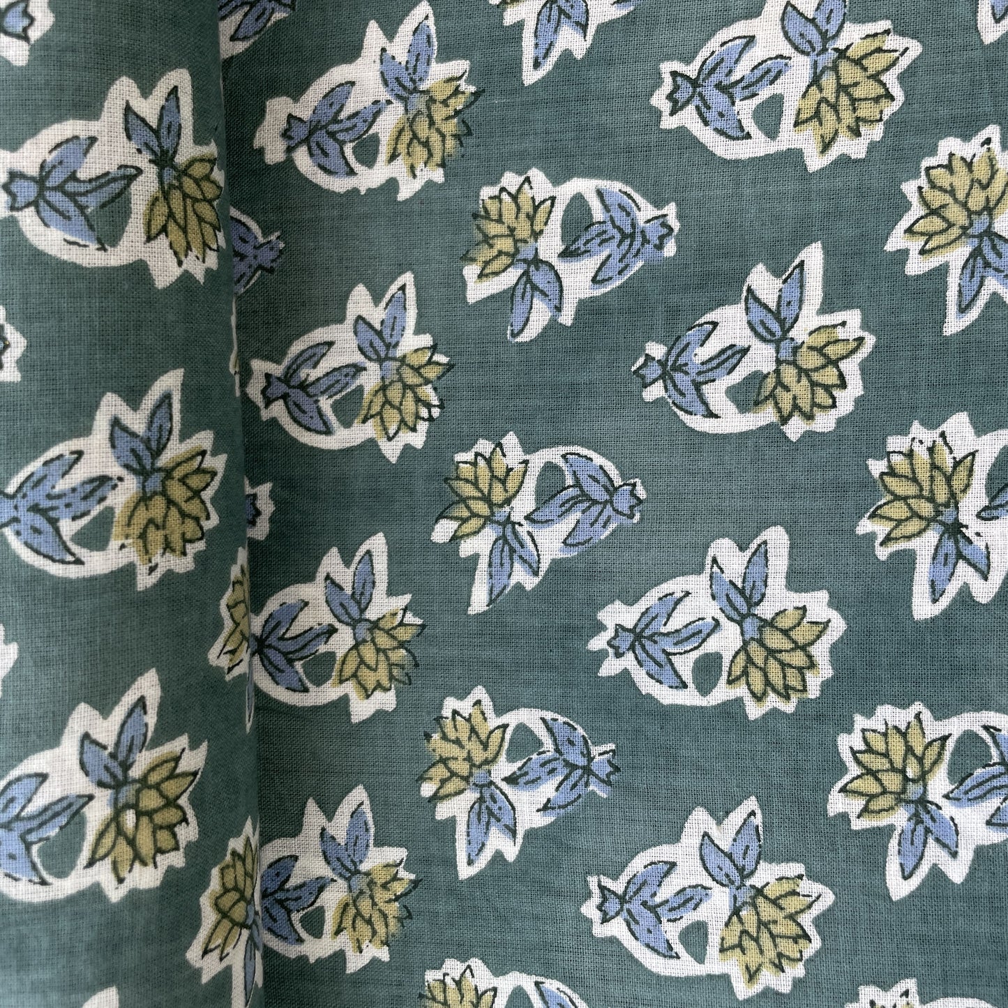 Green Floral Handblock Print Cotton Fabric 16243