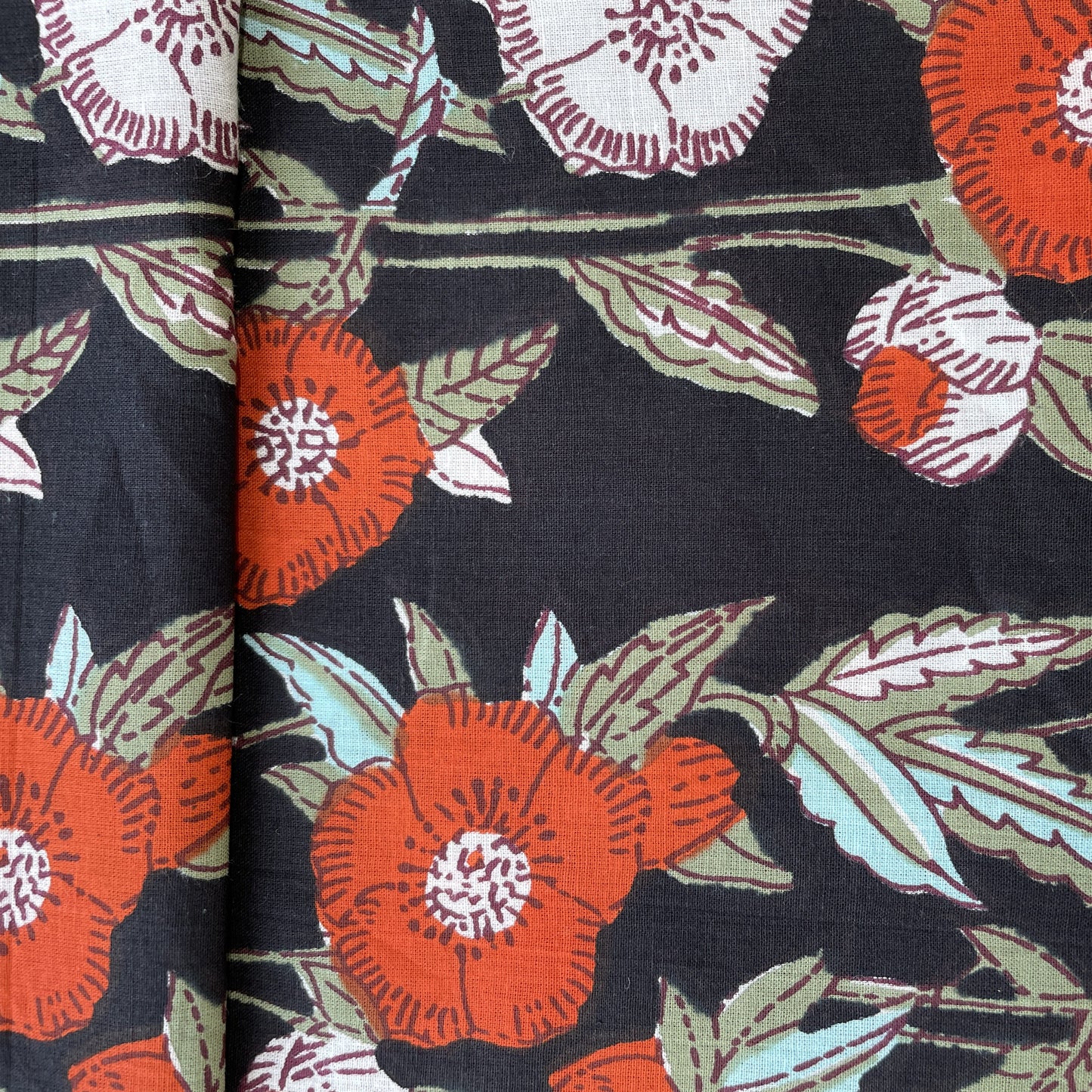 Black Floral Print Cotton Fabric 16073