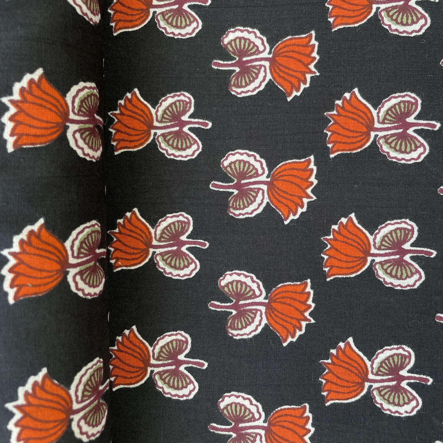 Black Floral Handblock Print Cotton Fabric 16075