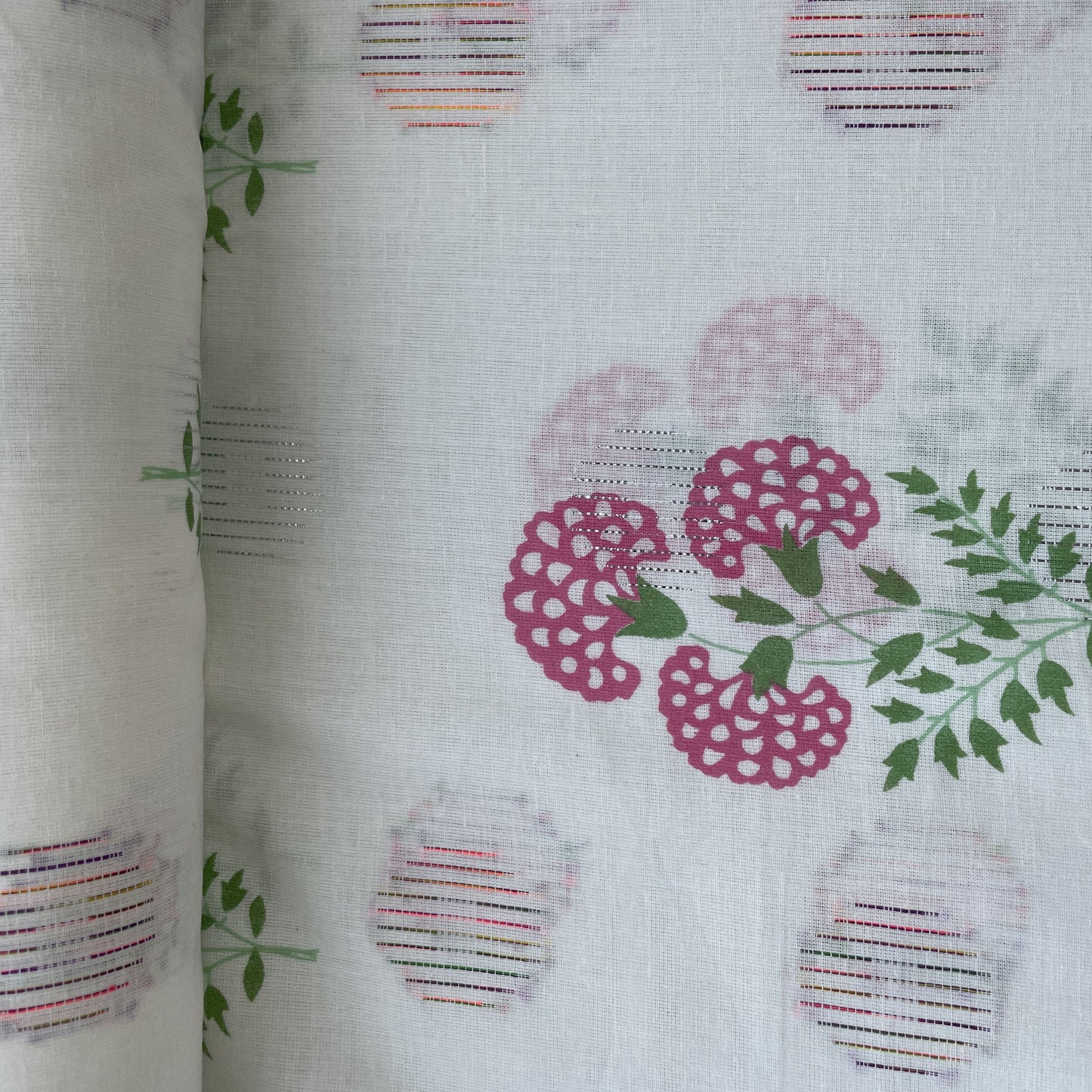 Off White & Pink Floral With Lurex Cotton 12032