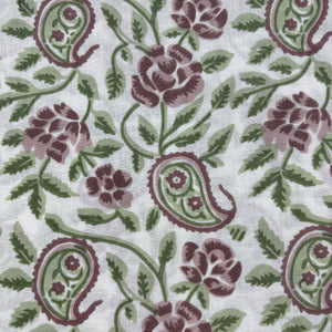 White Green Paisley Print Cotton Fabric 16062