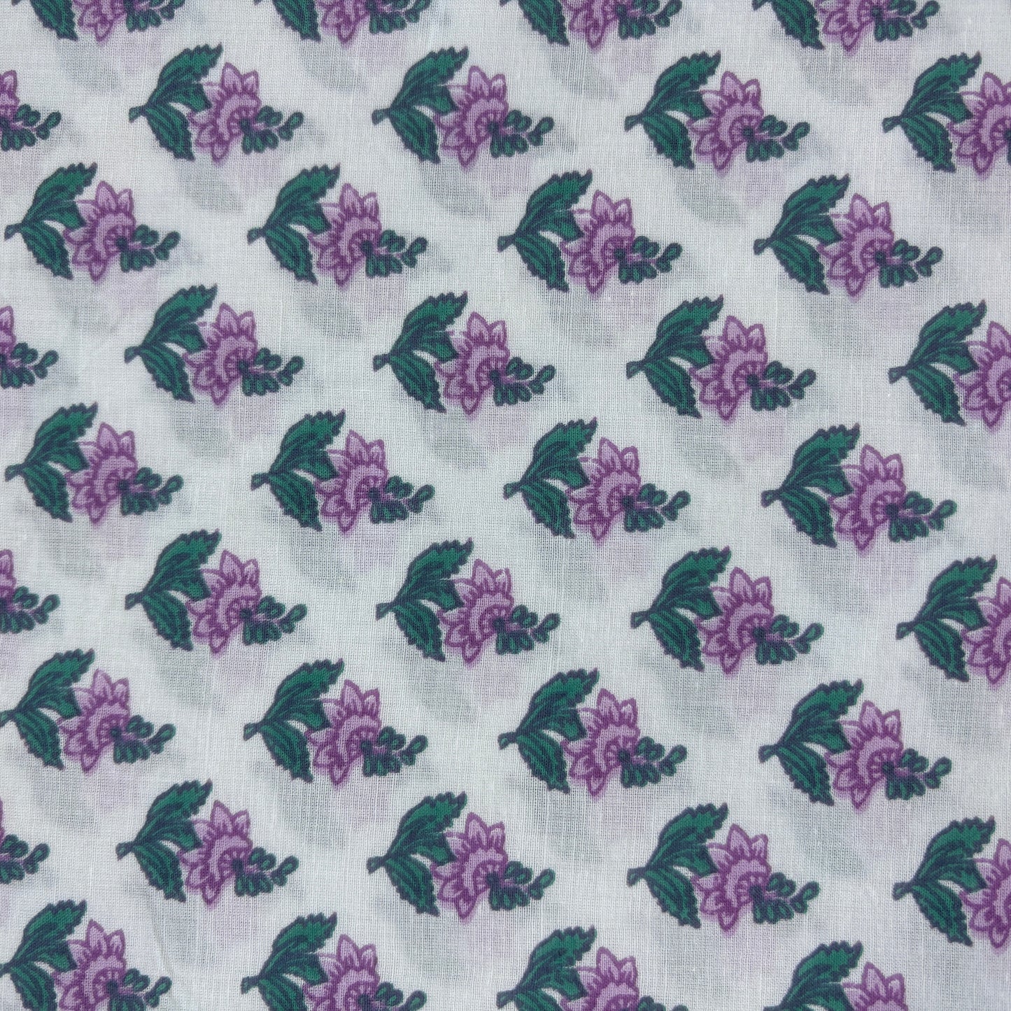 White Purple Floral Print Cotton Fabric 16066