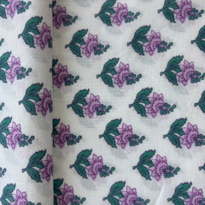 White Purple Floral Print Cotton Fabric 16066