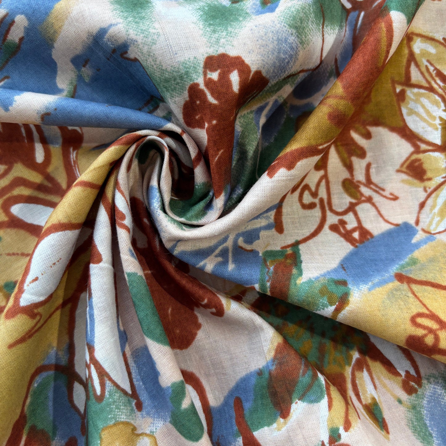 Mustard Yellow Multicolor Abstract Print Cotton Fabric 16226
