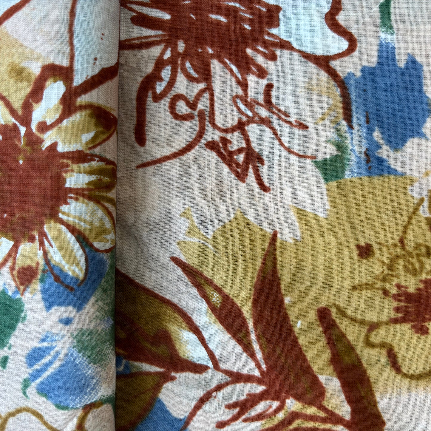 Mustard Yellow Multicolor Abstract Print Cotton Fabric 16226