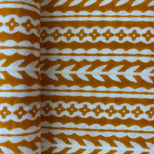 White & Orange Handblock Print Cotton Fabric 11775