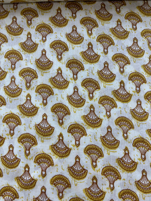 White & Yellow Goemeterical Print Cotton Fabric 8915 - TradeUNO