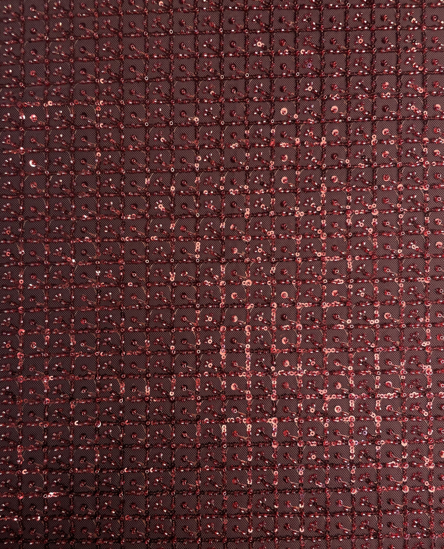 Premium Pomegranate Red Heavy Pearl Sequins CutDana Embroidery Net Fabric