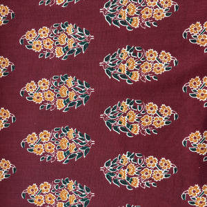 Red Orange Handblock Print Cotton Fabric 16247