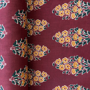 Red Orange Handblock Print Cotton Fabric 16247