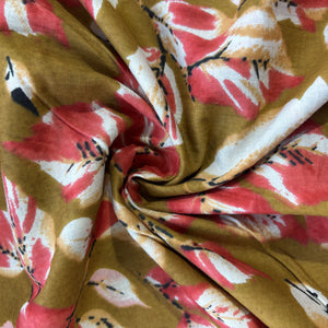 Mustard Yellow Tropical Print Cotton Fabric 16221