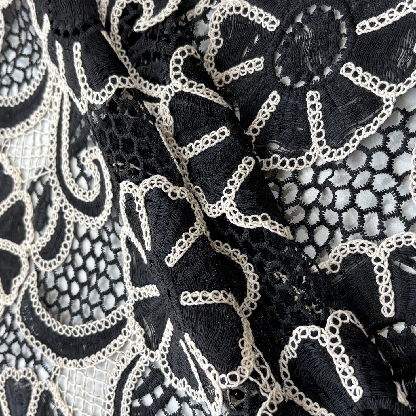 Black Floral Cotton Crochet Fabric 22587
