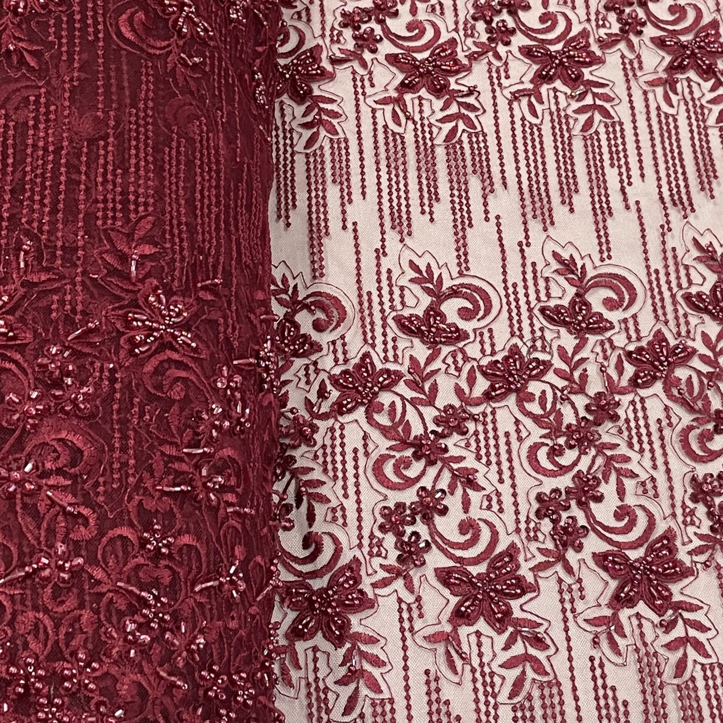 classic maroon pearl thread embroidery net fabric