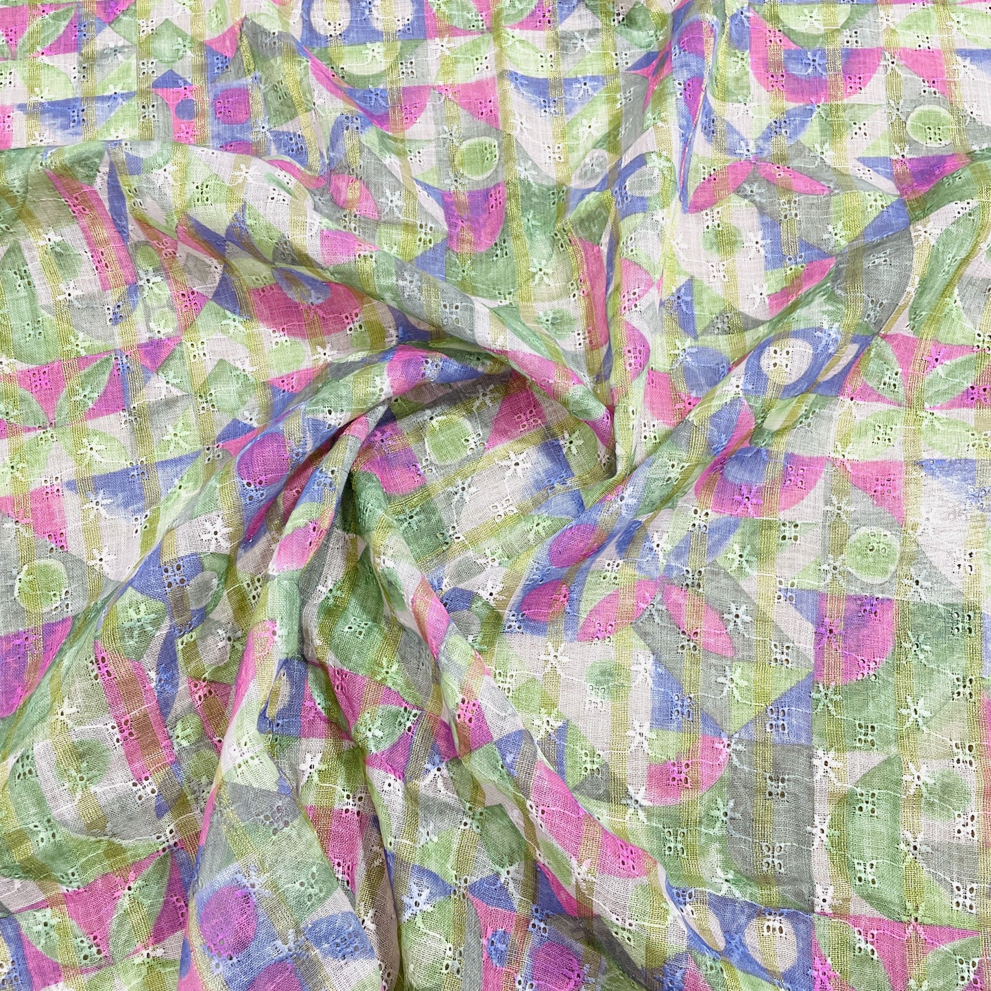 Multicolor With Lurex Cotton Linen Schiflli Fabric
