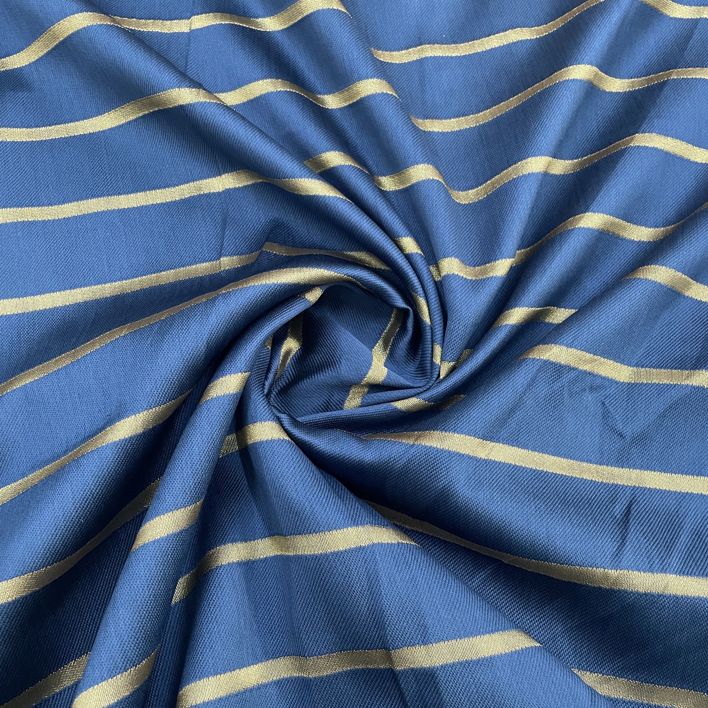 Classic Dark Blue Golden Stripe Brocade Jacquard Fabric