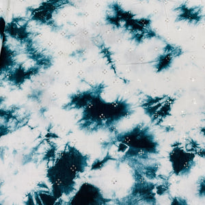 White & Green Shibori Sequence Embroidery Dola Silk Fabric - TradeUNO