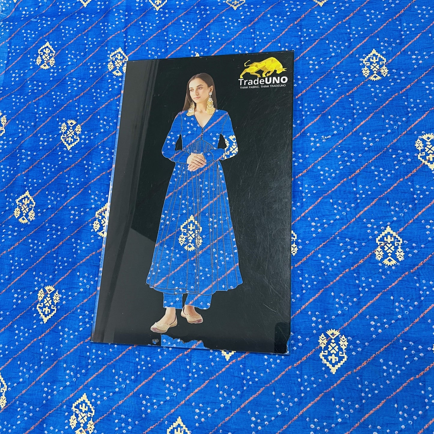 Dark Blue Bandhani With Foil Chanderi Fabric - TradeUNO