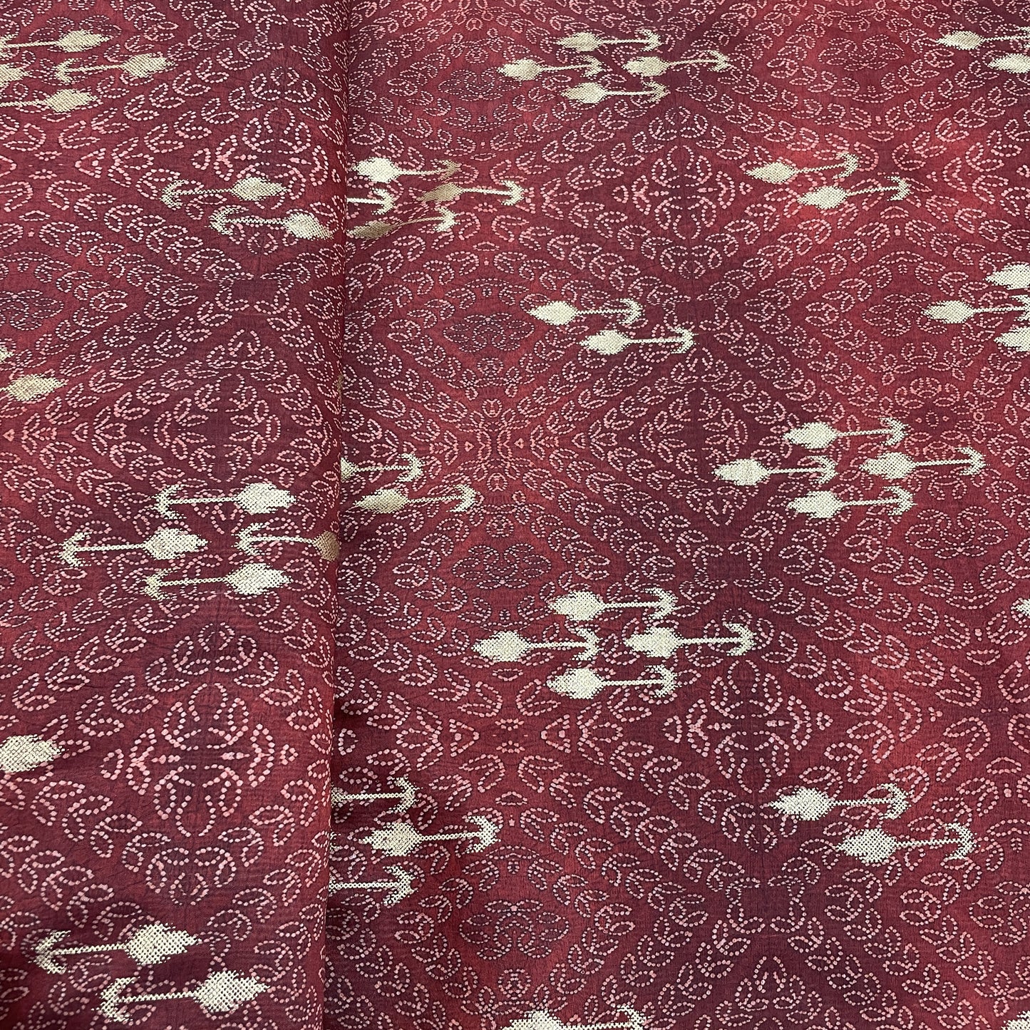 Maroon Bandhani With Foil Chanderi Fabric - TradeUNO