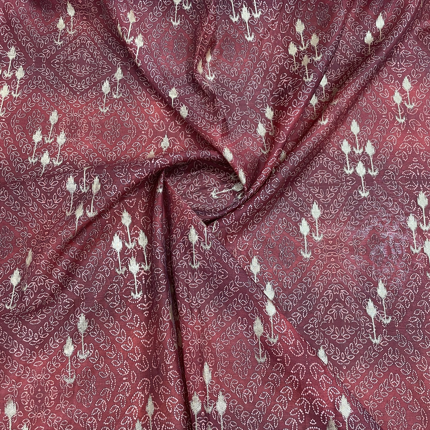 Maroon Bandhani With Foil Chanderi Fabric