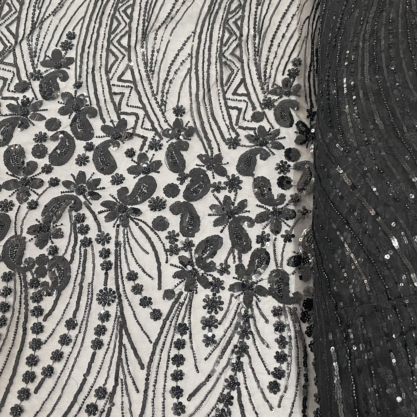 shop classic black pearl sequence embroidery net fabric