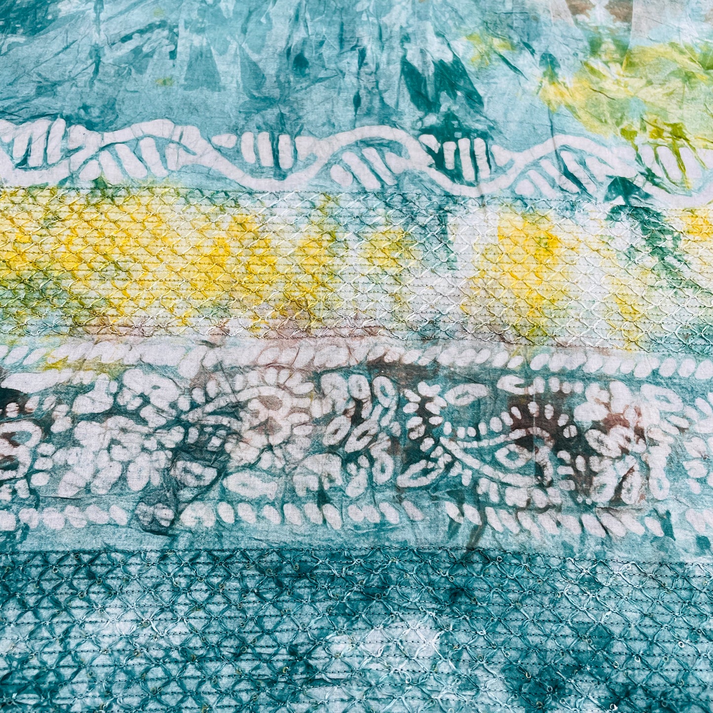 Green Batik Print Sequence Embroidery Cotton Fabric - TradeUNO