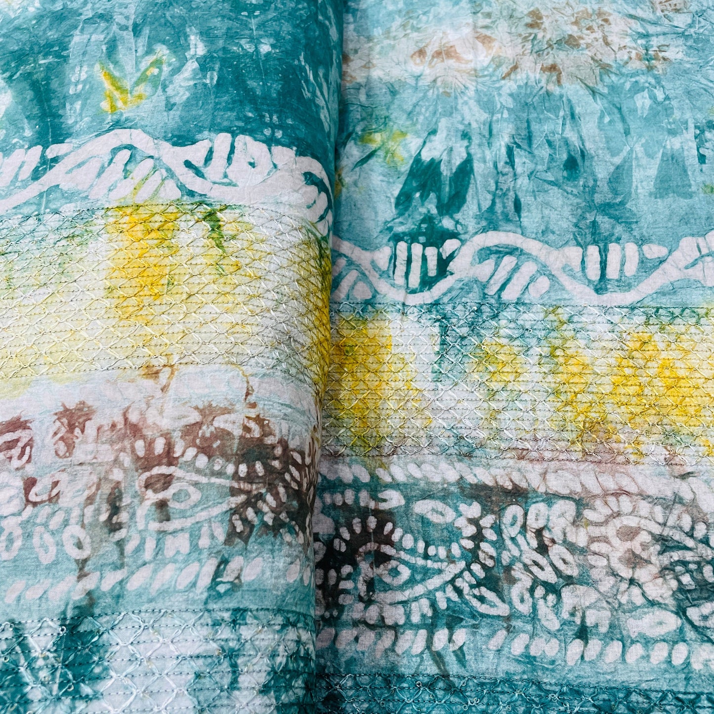 Green Batik Print Sequence Embroidery Cotton Fabric - TradeUNO