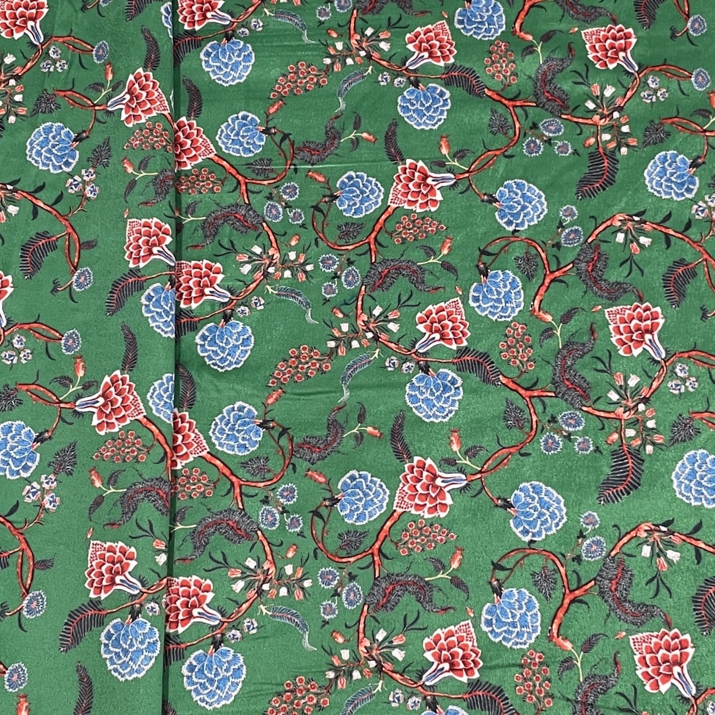 Classic Green Floral Print Velvet Fabric