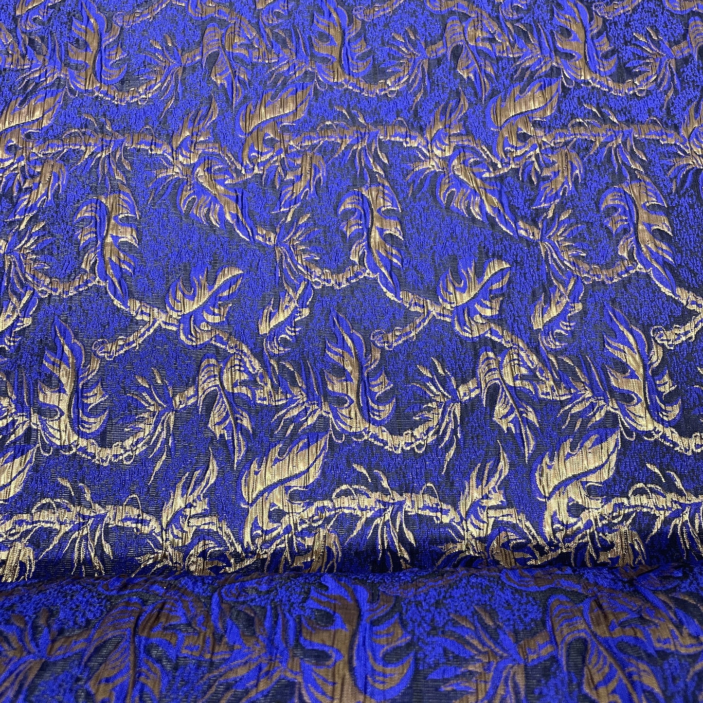 Royal Blue Golden Floral Brocade Jacquard Fabric