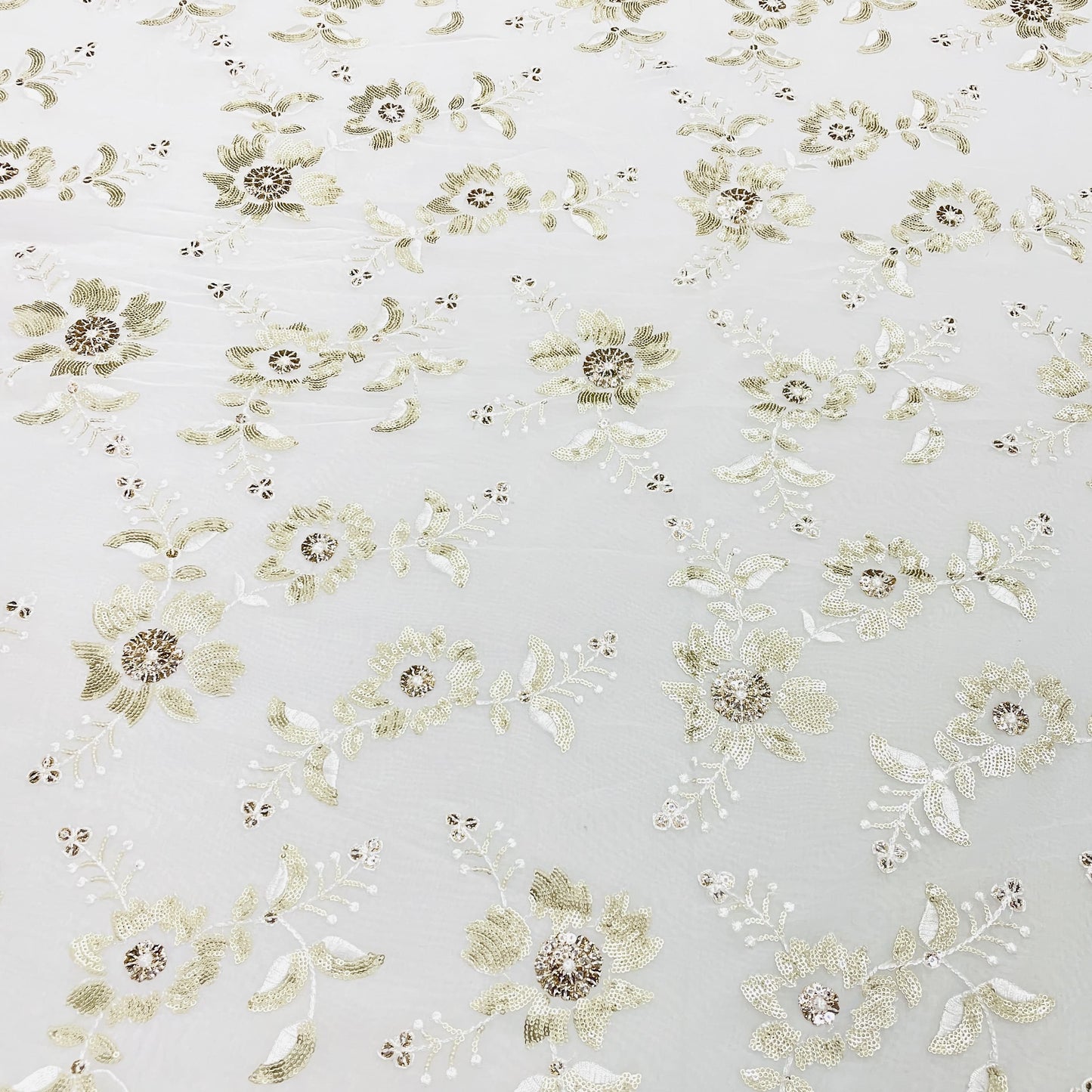 White & Golden Sequence Embroidery Dyeable Georgette Fabric - TradeUNO