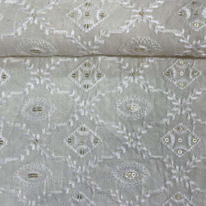 Cream Cut Dana Thread Embroidery Russian Silk Fabric 17868