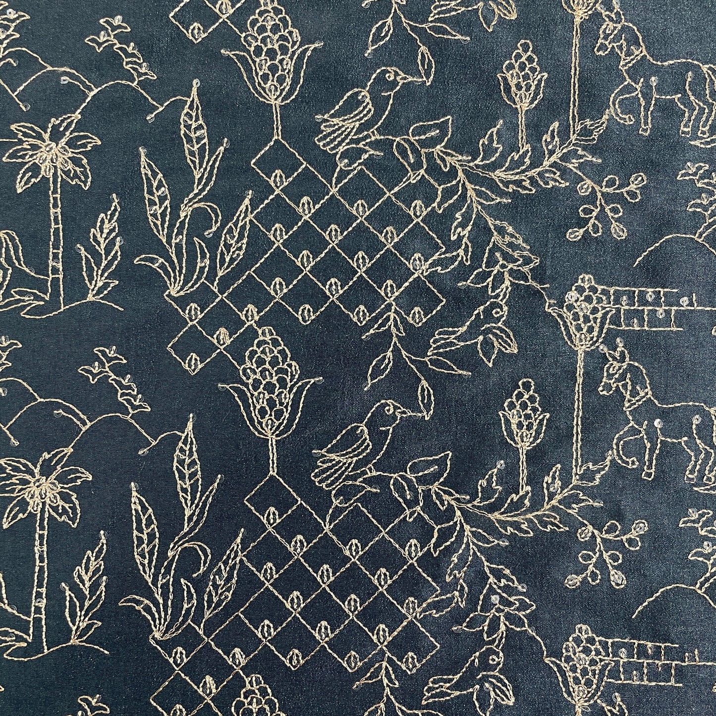 Blue Traditional Embroidery Russian Silk