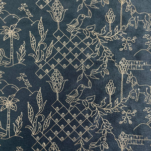 Blue Traditional Embroidery Russian Silk
