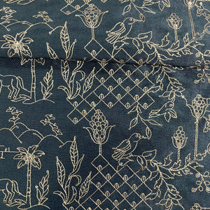 Blue Traditional Embroidery Russian Silk