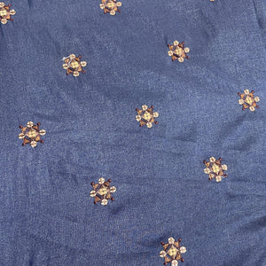 Blue Sequins Embroidery Russian Silk Fabric