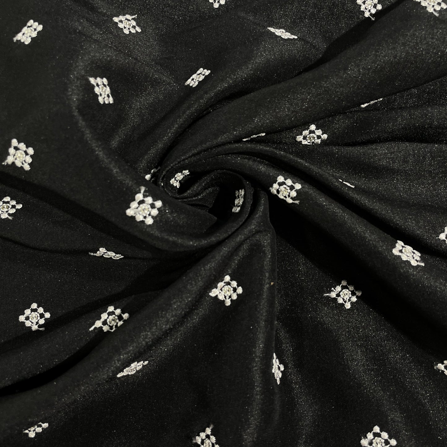 Black Thread Embroidery Russian Silk Fabric