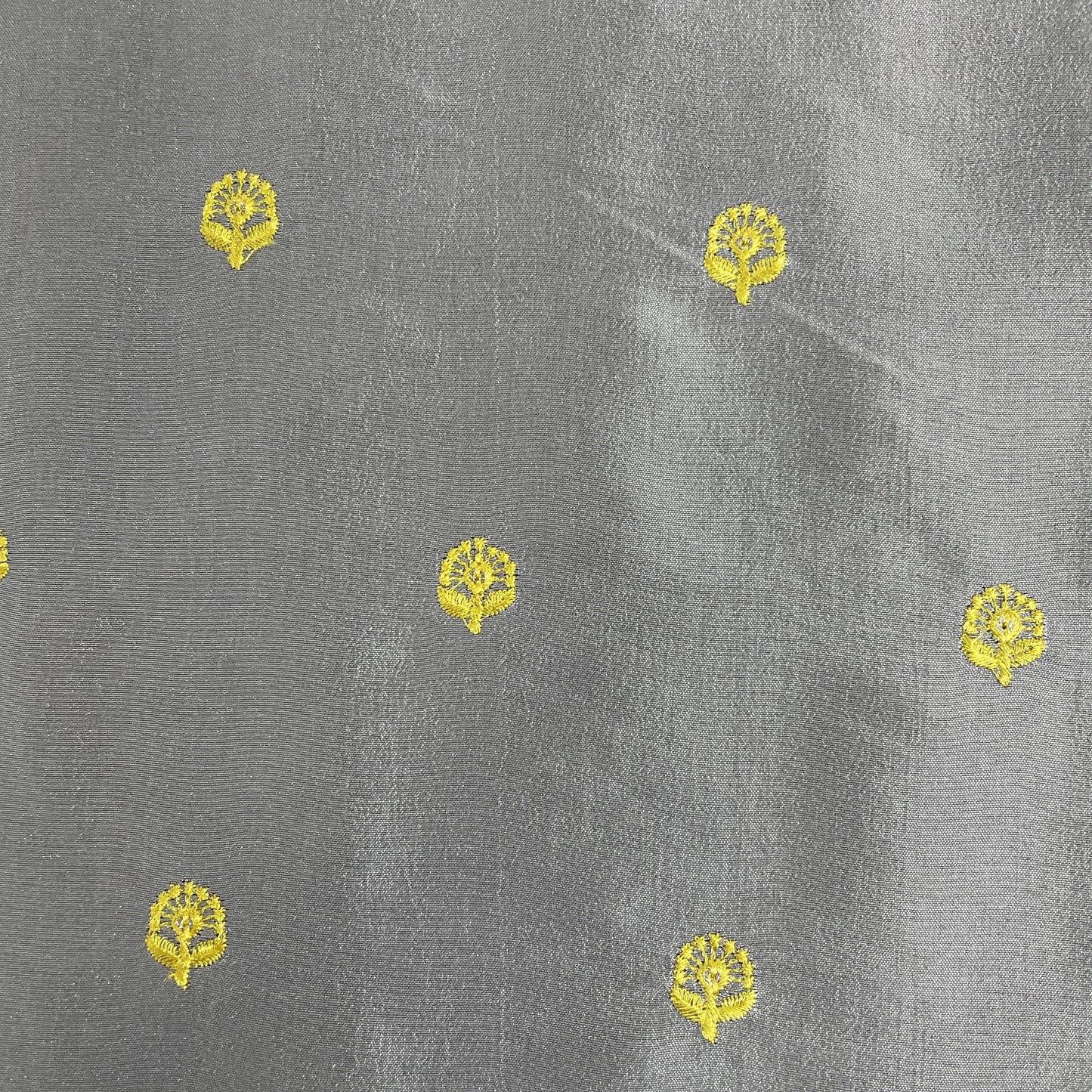 Grey & Yellow Floral Sequence Embroidery Russian Silk