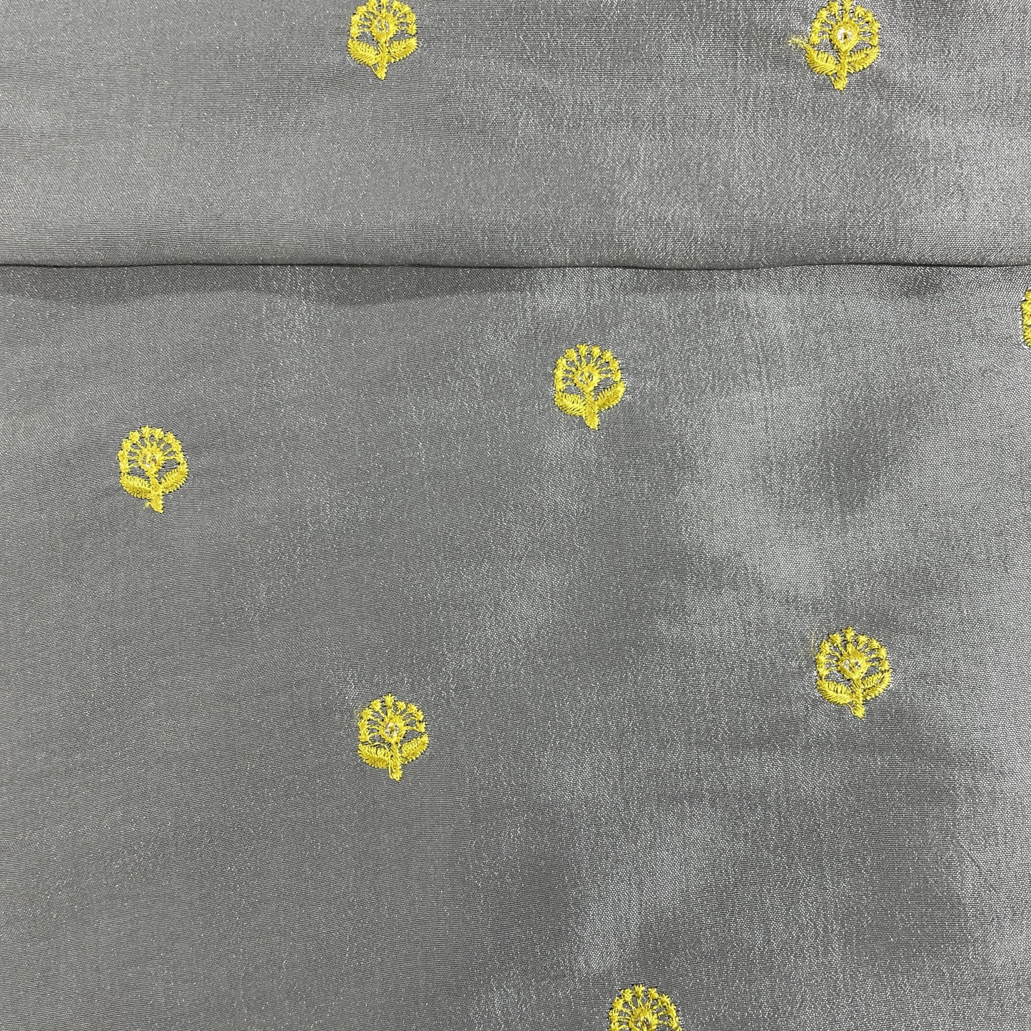 Grey & Yellow Floral Sequence Embroidery Russian Silk