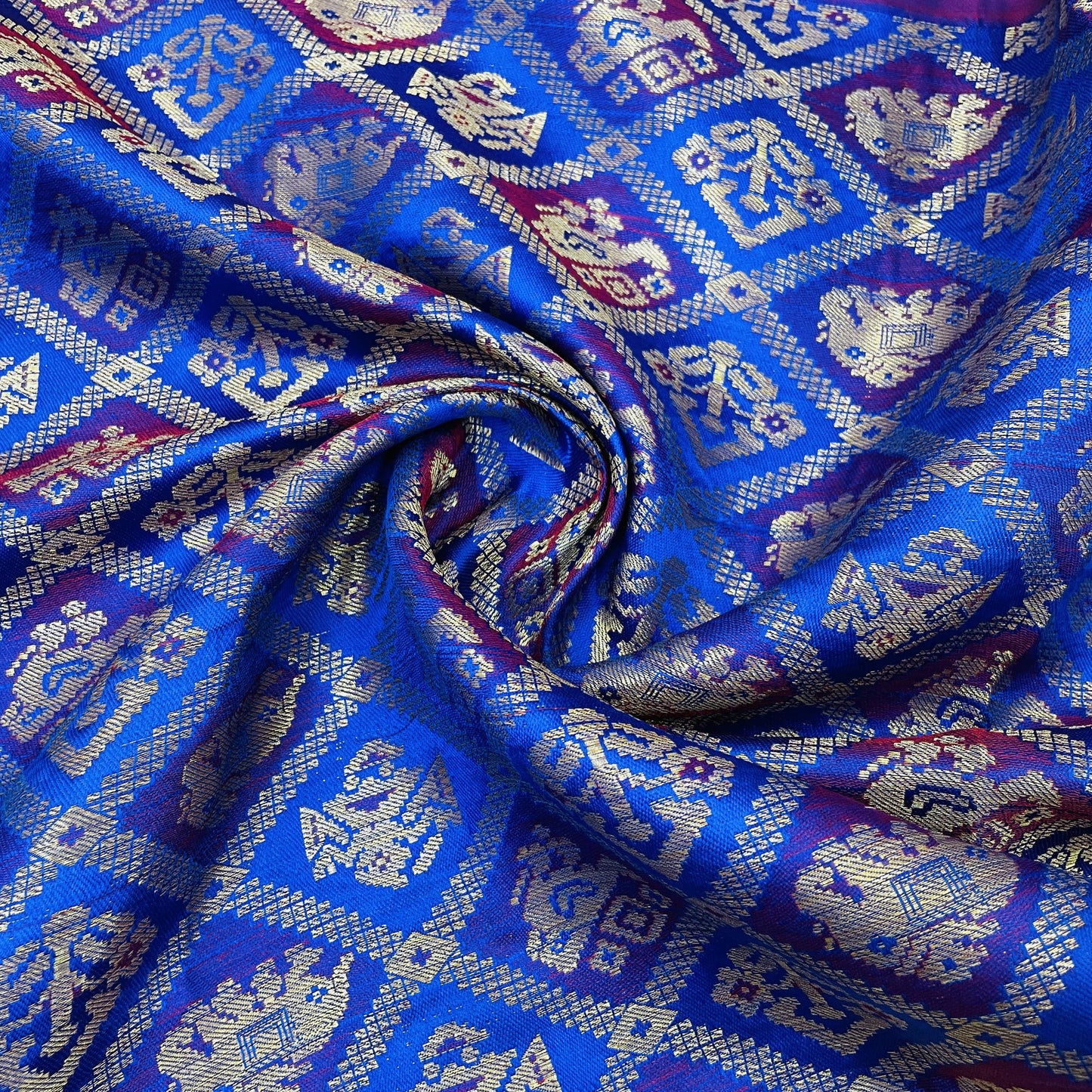 Premium Purple Golden Traditional Brocade Jacquard Fabric