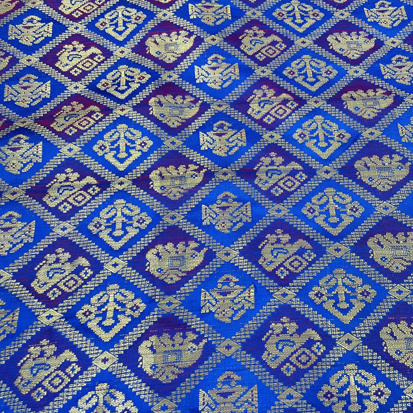 Premium Purple Golden Traditional Brocade Jacquard Fabric