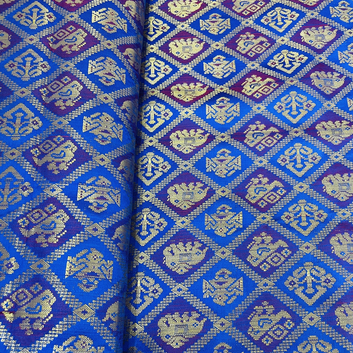 Premium Purple Golden Traditional Brocade Jacquard Fabric