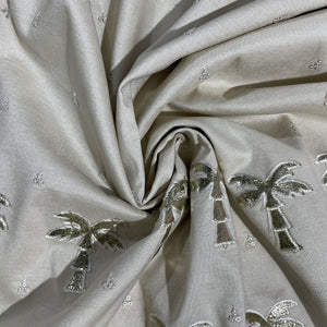 Cream Golden Foil Thread Embroidery Russian Silk